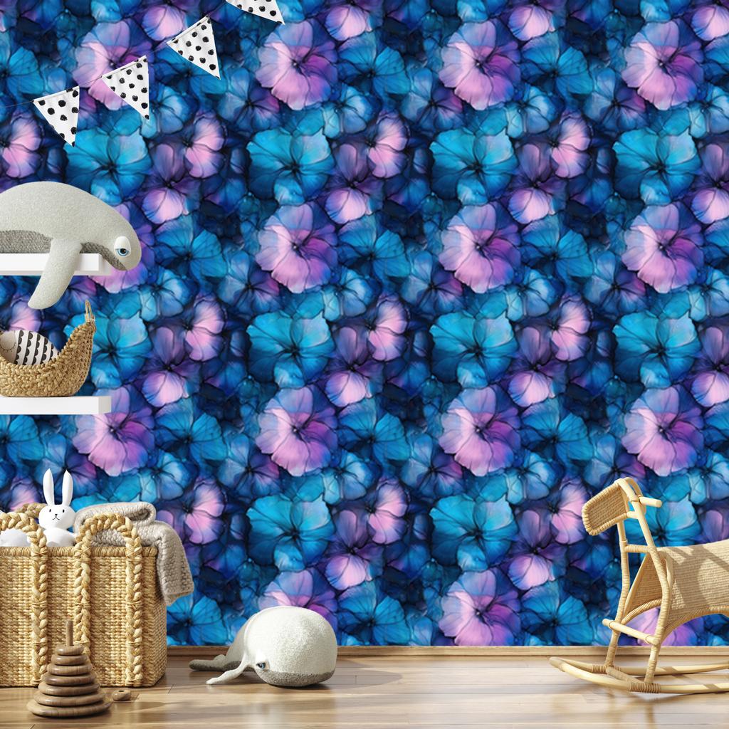 Wallpaper Ink blue, navy blue, purple and turquoise 50x1000