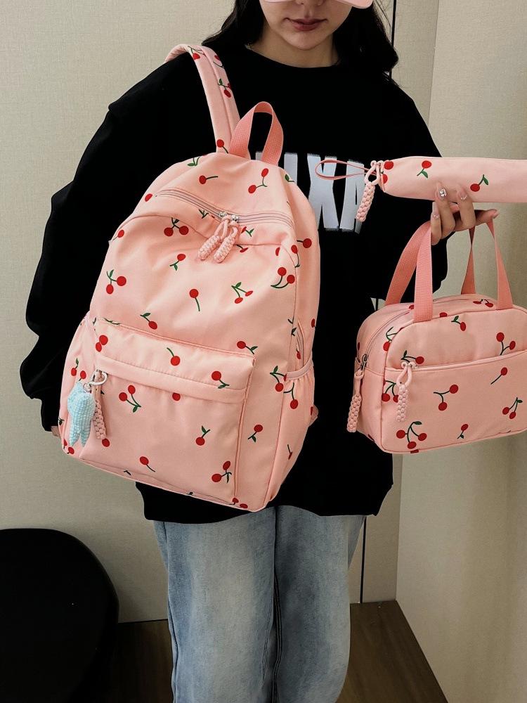 Zaino Scolastico Carino a Forma di Ciliegia e Cuore Stile Ins 2025 Set da Tre Pezzi