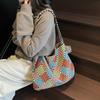 Color Block Tote Bag Women Print Plaid Shoulder Bag