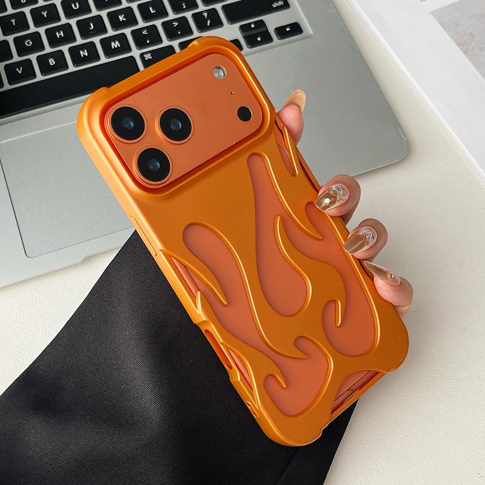 Orange Farbe 3D Hohlflamme Wärmeableitend Handyhülle Für iPhone 17 16 15 14 13 12 11 Pro Max Glitzer Weich Stoßfest Abdeckung