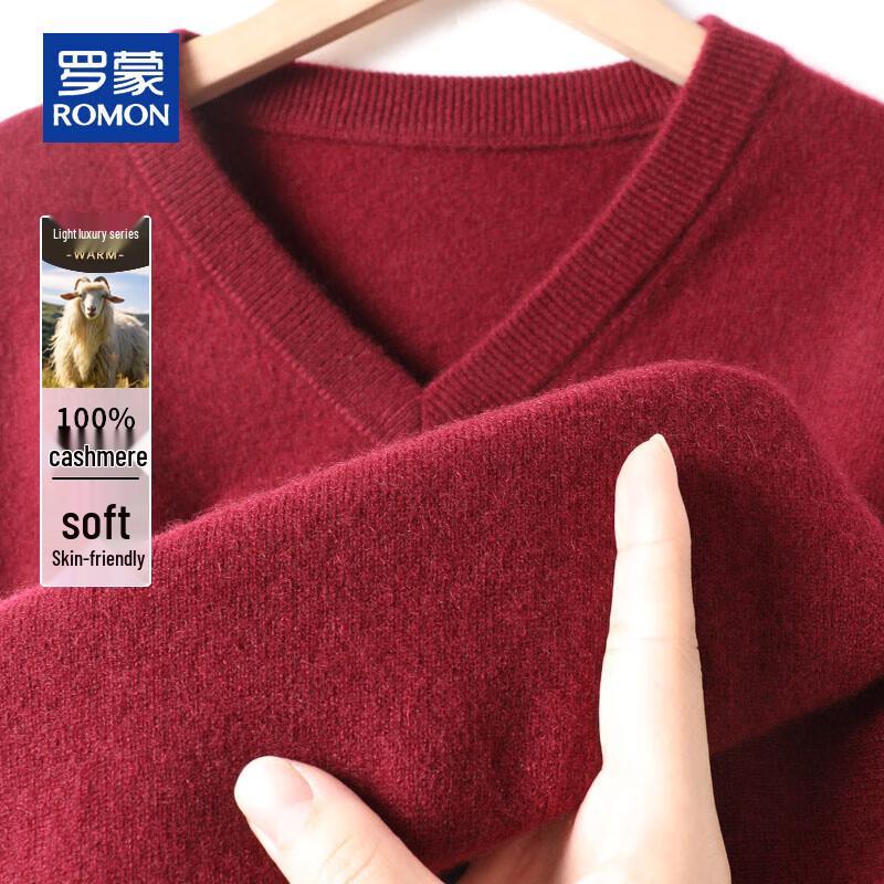 ROMON Men's Thick 100% Cashmere V-Neck Pullover Sweater