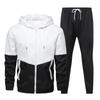 Men's Patchwork Color Block Hooded Jacket & Athletic Set for Spring/Autumn