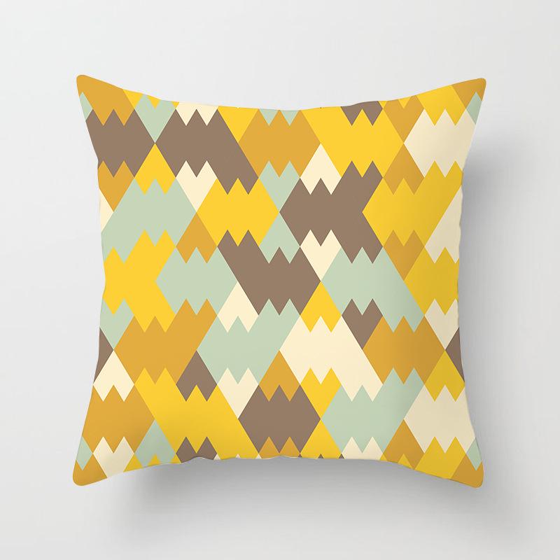 New Color-blocking Geometric Pillow Case, Peach Leather Velvet Cushion Sofa Cushion Cover, Splicing Living Room