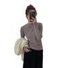 Small Stand Collar Cashmere Undercoat Women's Wear with Autumn and Winter White Long-sleeved T-shirt Slim Fit Plus Cashmere Frosted Solid Color Blouse