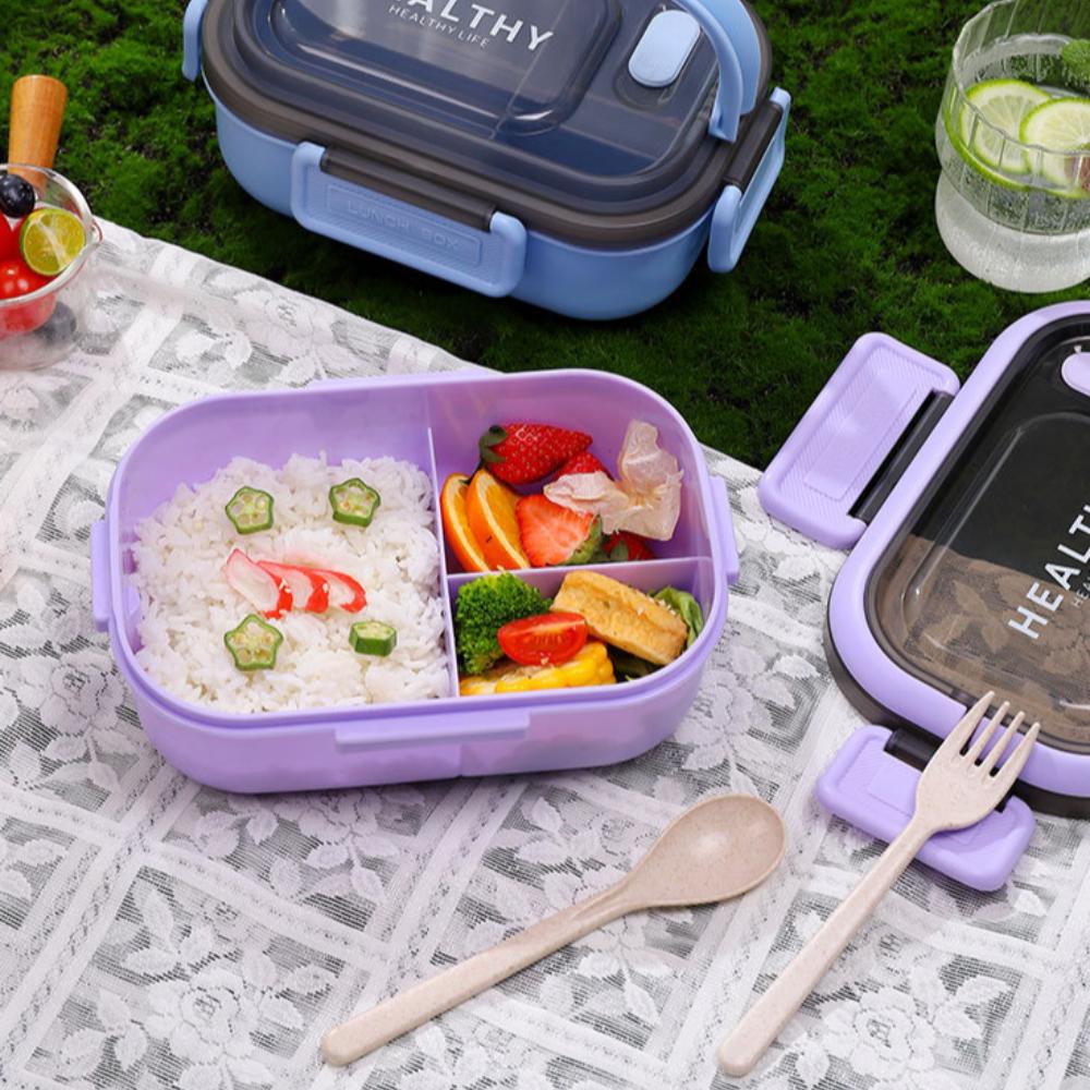 1200ML Portable Cartoon Bento Boxes with Fork and Spoon Microwave Fresh Salah Fruit Lunch Box Picnic Food Storage Containers