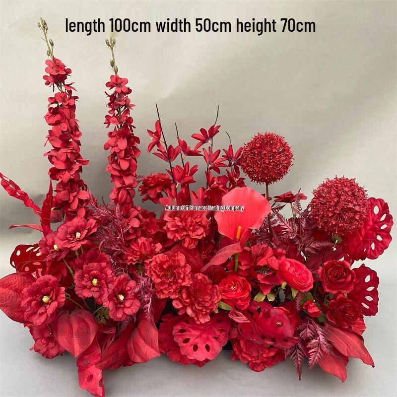 Red Chinese Engagement Wedding Floor Arrangement - Aisle and Stage Silk Flower Decoration