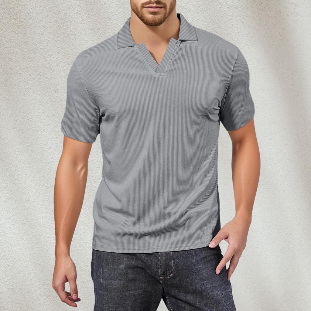 Men's V-neck Short-sleeved Top Textured Collar Golf T-shirt