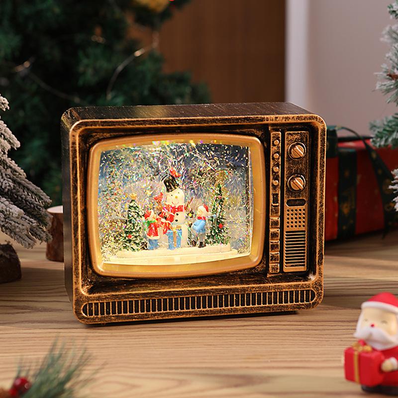 Christmas Decorations TV Music Box Ornaments with Falling Snow, Glowing Water-filled Ornaments, Christmas Gifts