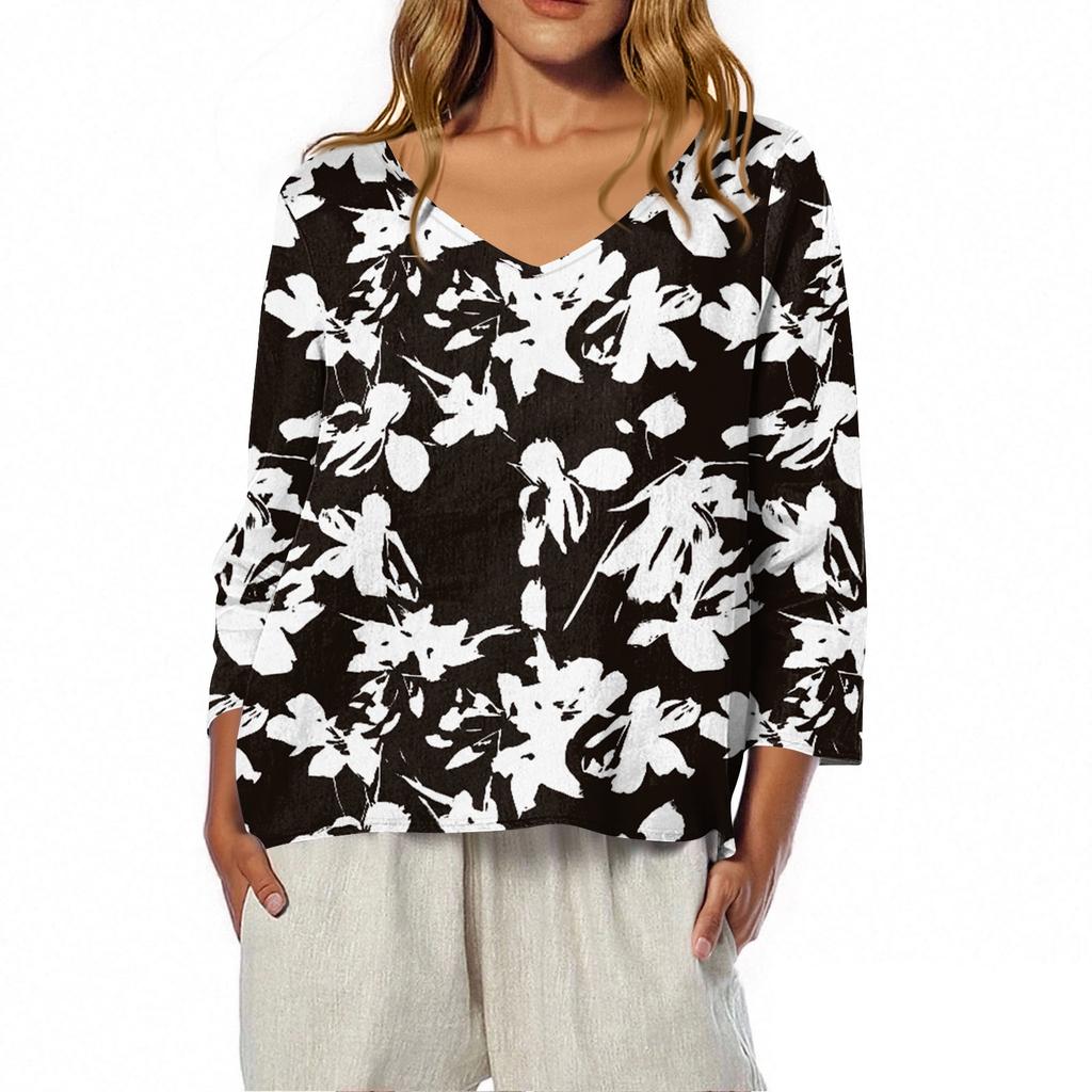 3/4 Length Sleeve Womens Tops Summer Trendy  V-Neck Blouses Dressy Casual  T-Shirt Summer Outfits Beach Vacation