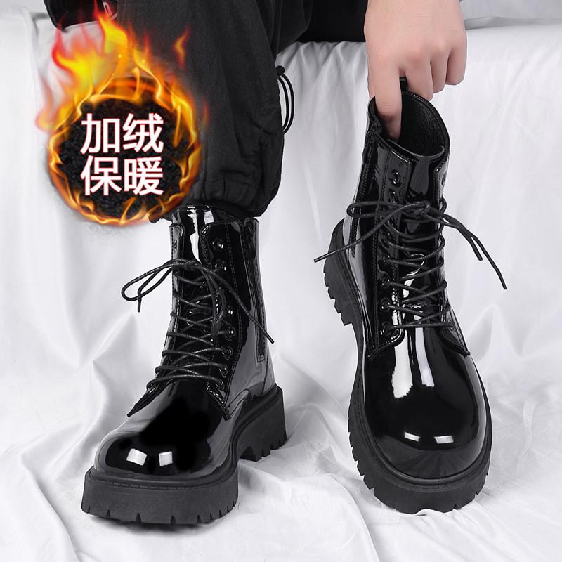 British-style Men's Boots 2025 New Autumn and Winter, with Fleece Warmth, High-top Motorcycle Leather Boots for Men, Large Size