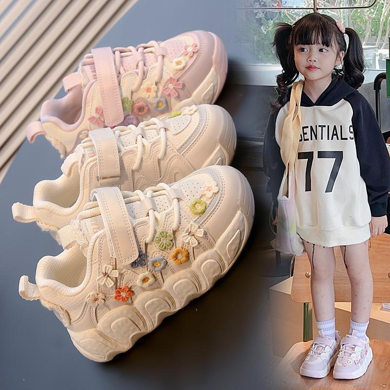 Children's shoes new 2025 spring and autumn breathable girls flower bread shoes fashion student classmates