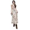 Butterfly Floral Skirt French Suspender Skirt Women's Summer Vacation Style V-neck Dress Slim-fitting Waist Hip Skirt Long Dress