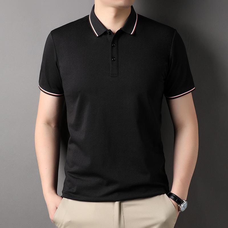 

Summer Short-sleeved POLO Men s Mulberry Silk Light Mature Casual Solid Color T-shirts for Young and Middle-aged Men POLO Shirts 3XL чорний