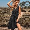 Vestido estampado com decote redondo, manga curta, bolinhas, plissado, chique, com cadarço, tamanho S-XL