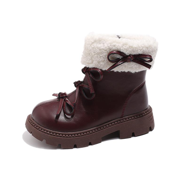 Girl s Shoes Children s Short Boots Winter Fleece-lined Little Girl Leather Warming Cotton Boots 26 красный