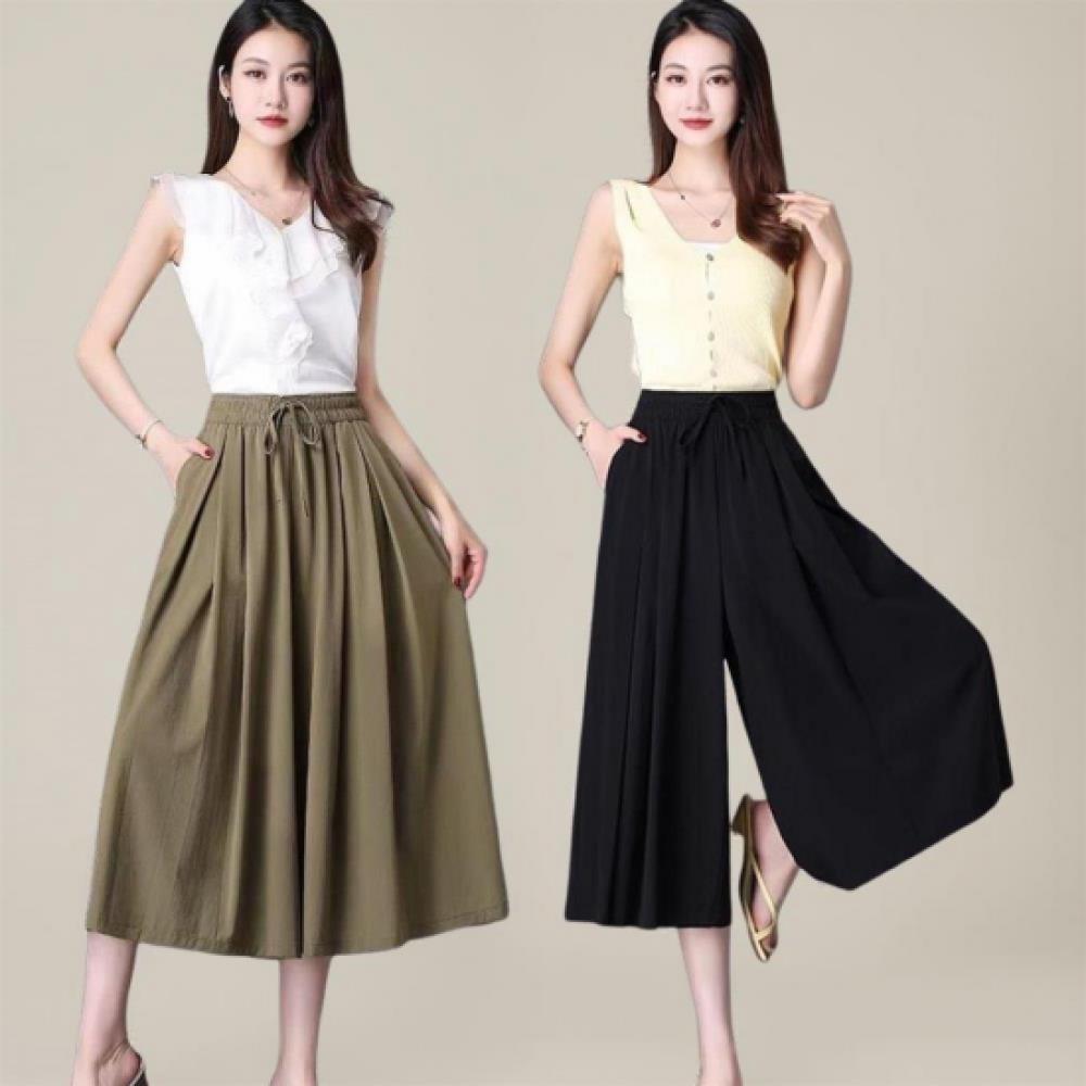 New Arrivals Open Run Women High Waist 7 8 Wide Skirt Pants
