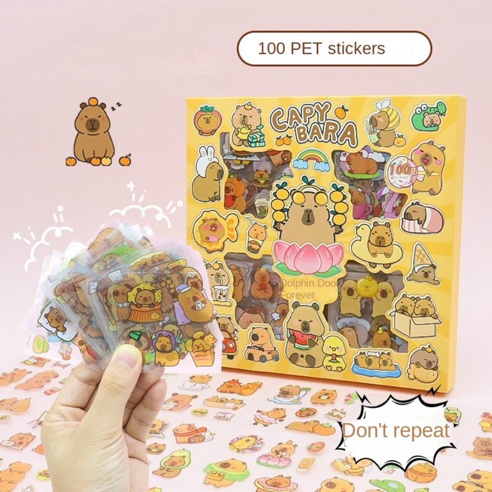 100PCS Stationery Children Sticker Cartoon Capybara Water Cup Decal  Birthday Gift