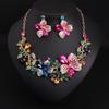 Bauhinia Flower Crystal Jewelry Set Multicolor Earrings Necklace Wedding Women Accessory