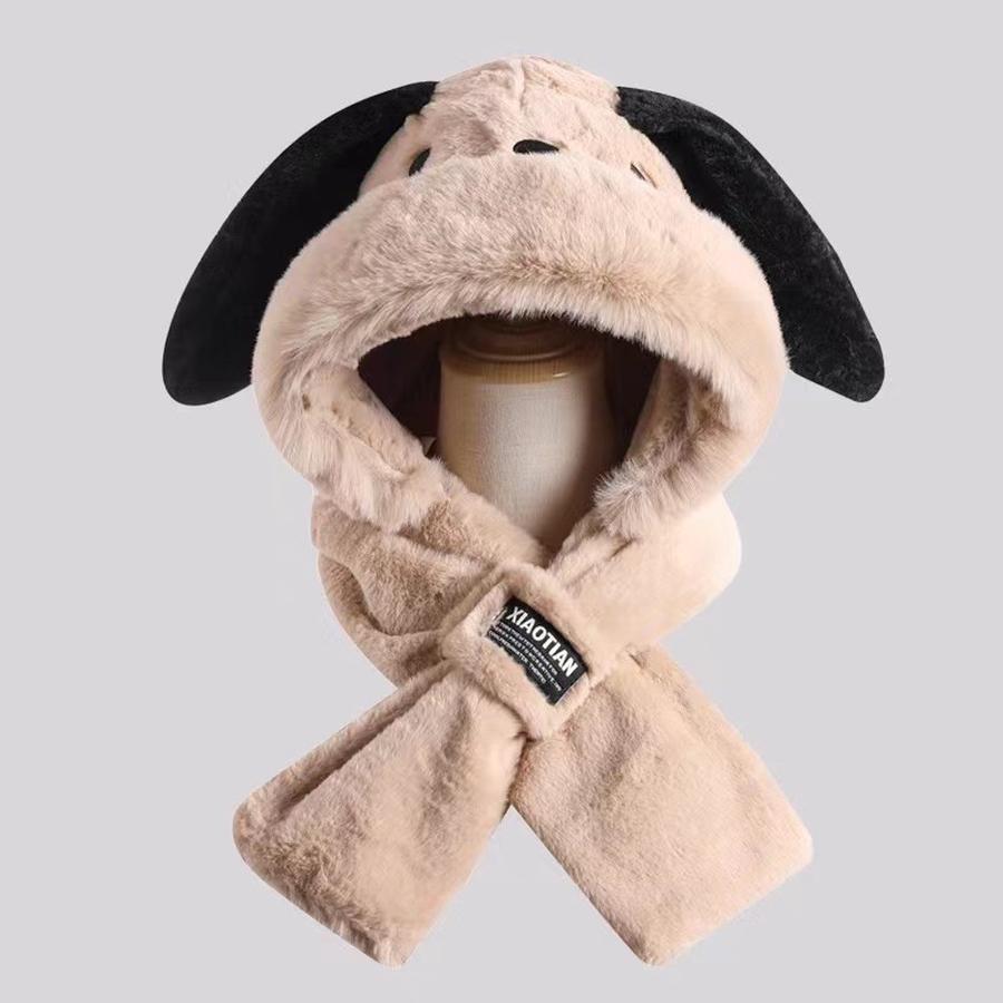 Cute Shiba Inu Long Ear Plush Winter Hat Scarf Set for Girls, Warm Two-Piece Cartoon Outfit