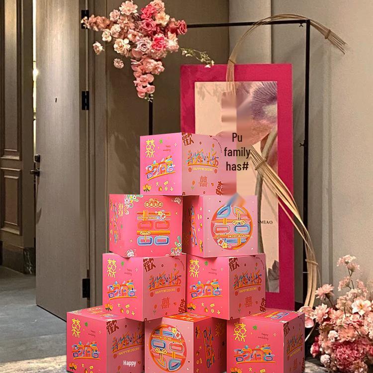 Double Happiness 3D Wedding Box Ornament - Perfect for Living Room and Bedroom Décor, Bridal Gift, and New Home Decoration