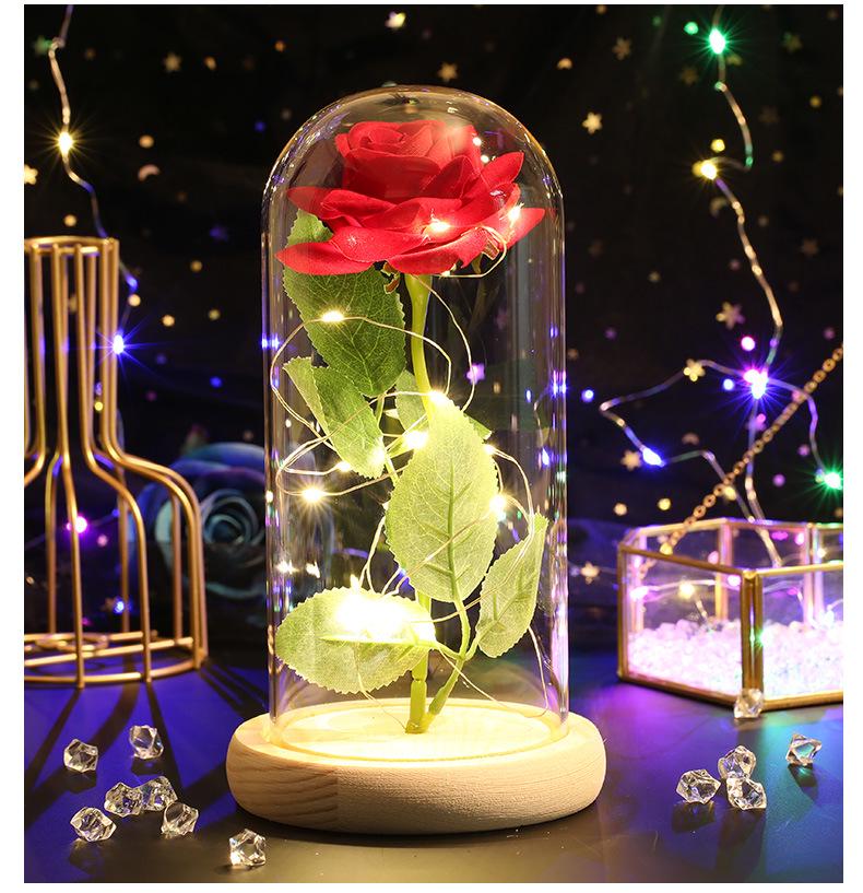 LED Rosegold Folie Konservierte Blume Glaskuppel - Kreatives Geschenk für Valentinstag & Frauentag