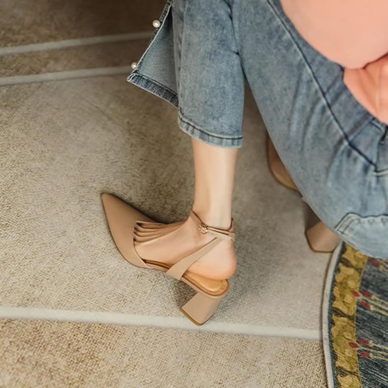 2023 Ladies High Heels Backless Mary Jane Shoes Vintage Style High Heels Elegant Fashion Pointed Women Sandals Shoes for Women