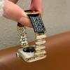 Women Luminous Moon White Beaded Lychee Grain Spliced Leather Slim Strap for Apple Watch Series12 11 10 SE1 2 3/Ultra4 3 2 38/42/44/45/49 mm