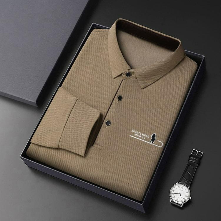 Langarm Poloshirt Herren Frühling und Herbst Lässig All-Match Kragen Papa Unterhemd T-Shirt