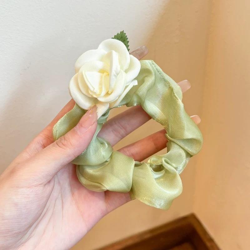 French Stain Rose Flower Elastic Hairbands Women Girls Hair Ropes Ties Flower Hair Scrunchies Ponytail Holder Hair Accessories