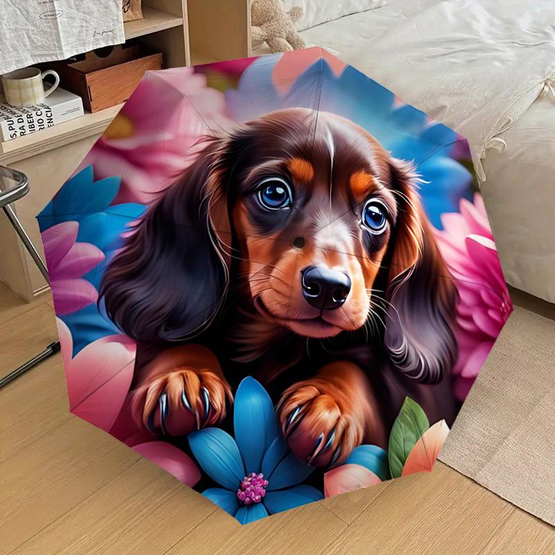 

1pc Dachshund Flower Garden Automatic Open/Close Umbrella, 8-Rib Sturdy Frame, Umbrella for Travel, Everyday, Formal Events yy251126061