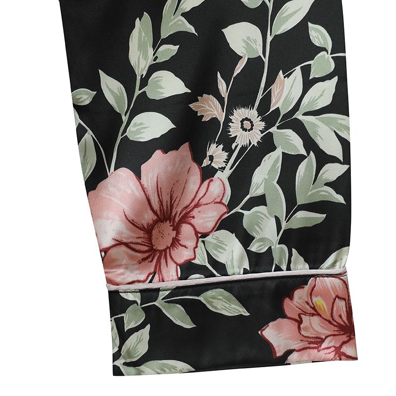 Drucken Blumen Pyjamas Set Frauen Koreanische Hause Tragen Lange Ärmeln Set Satin Lange Hose Casual Chic Nachtwäsche Trend