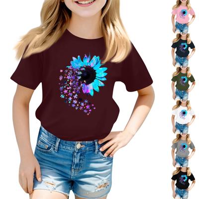 Children's Round Neck Casual Floral Small Print Short Sleeve T-shirt Top