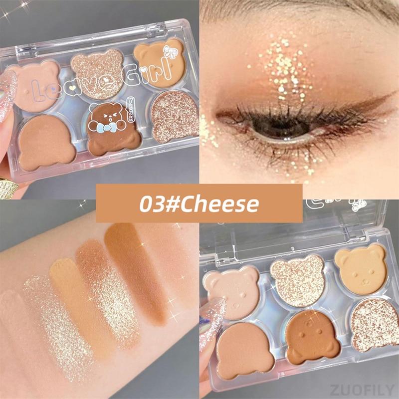 

6-цветная палитра теней для век с милым медведем, телесные блестящие жемчужные тени для век, матовая стойкая палитра для макияжа глаз, косметика XYZ
