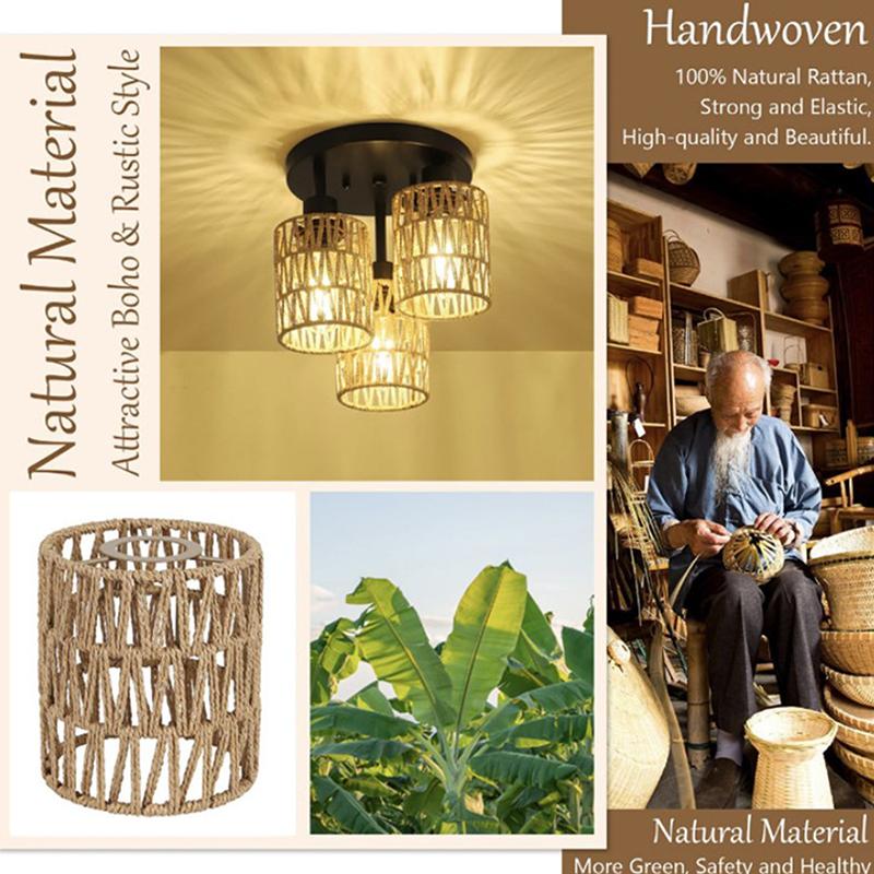 Boho styl Ručně tkaná bytová dekorace Stropní svítidlo Tkané stínidlo Ratanové stínidlo Závěsné svítidlo 12*15cm Stínidlo závěsného svítidla