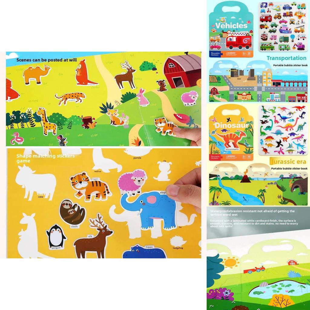 Kinder-Stickerbuch mit wiederverwendbarem Papier und Blasenstickern für frühes Lernen und Gehirnentwicklung