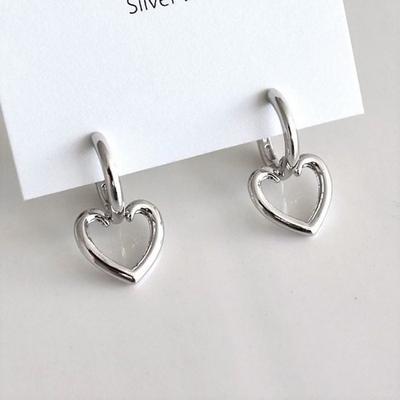 (Silver925) Bold Heart Earrings Silver Simple Gorgeous