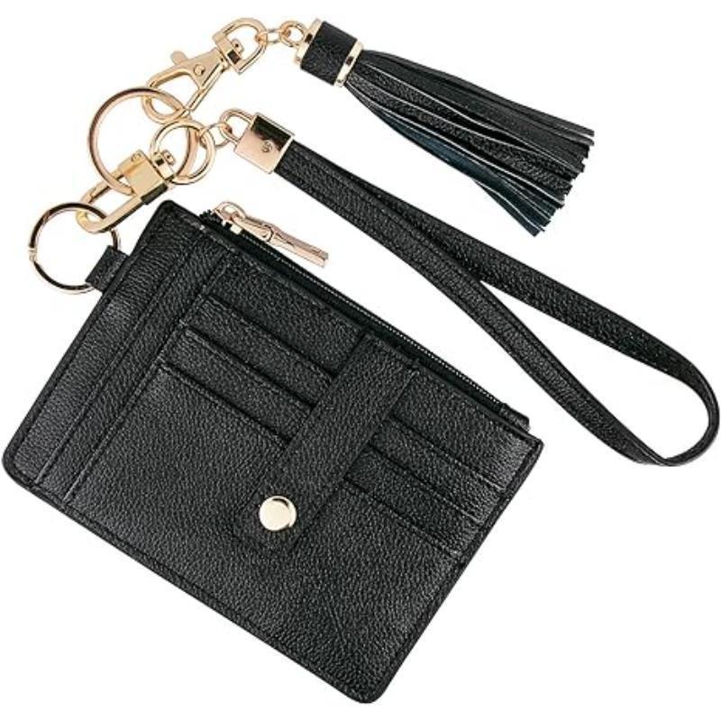 Genuine Leather Slim Card Holder for Women – Top-Grain Cowhide Wallet with Multiple Card Slots, ID Window & Detachable Wristlet less