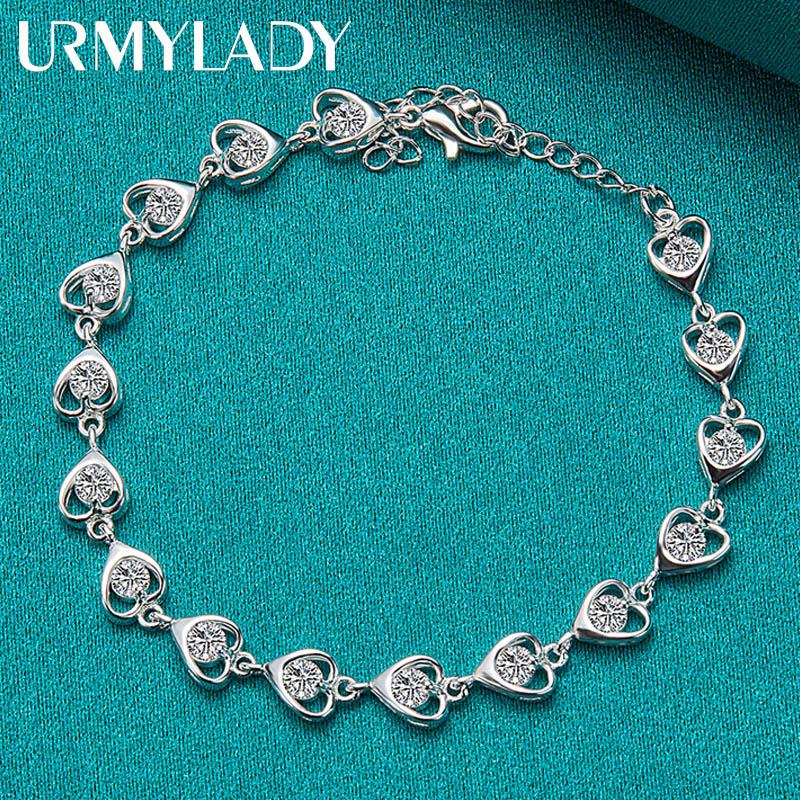 925 Sterling Silver Heart AAAAA Zircon Bracelet For Women Fashion Party Jewelry