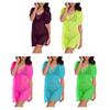 Cover Up, Drawstring Breathable Mesh Fabric, Swimsuit Short Sleeve Side Slit Design, Beach Dress for Summer Beach