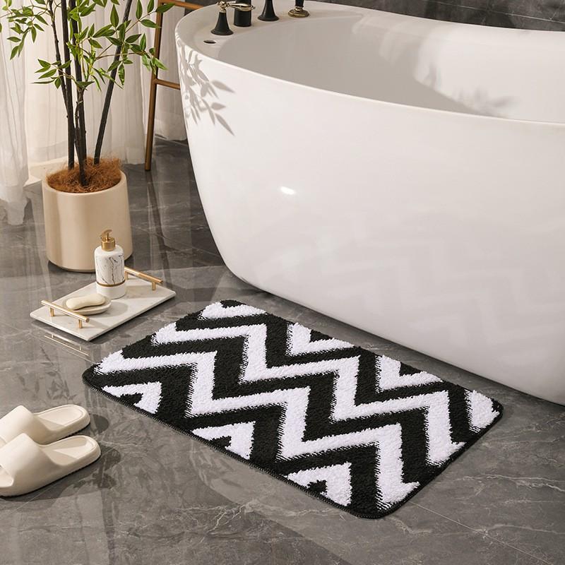 Non-Slip Absorbent Bath Mat Bathroom Entrance Doorway Floor Rug With Geometric Machine Washable