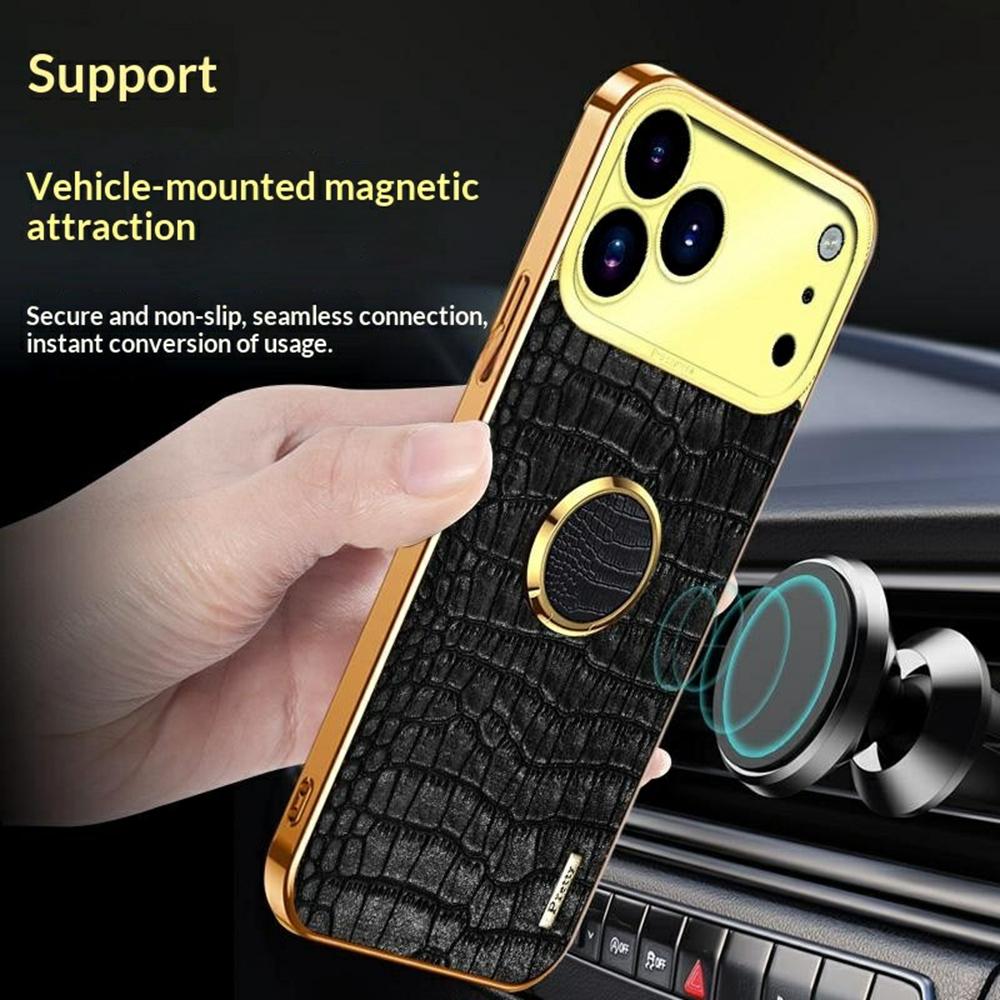 For iPhone 17 Pro Case TPU + PU Kickstand Phone Cover Crocodile Texture Electroplating