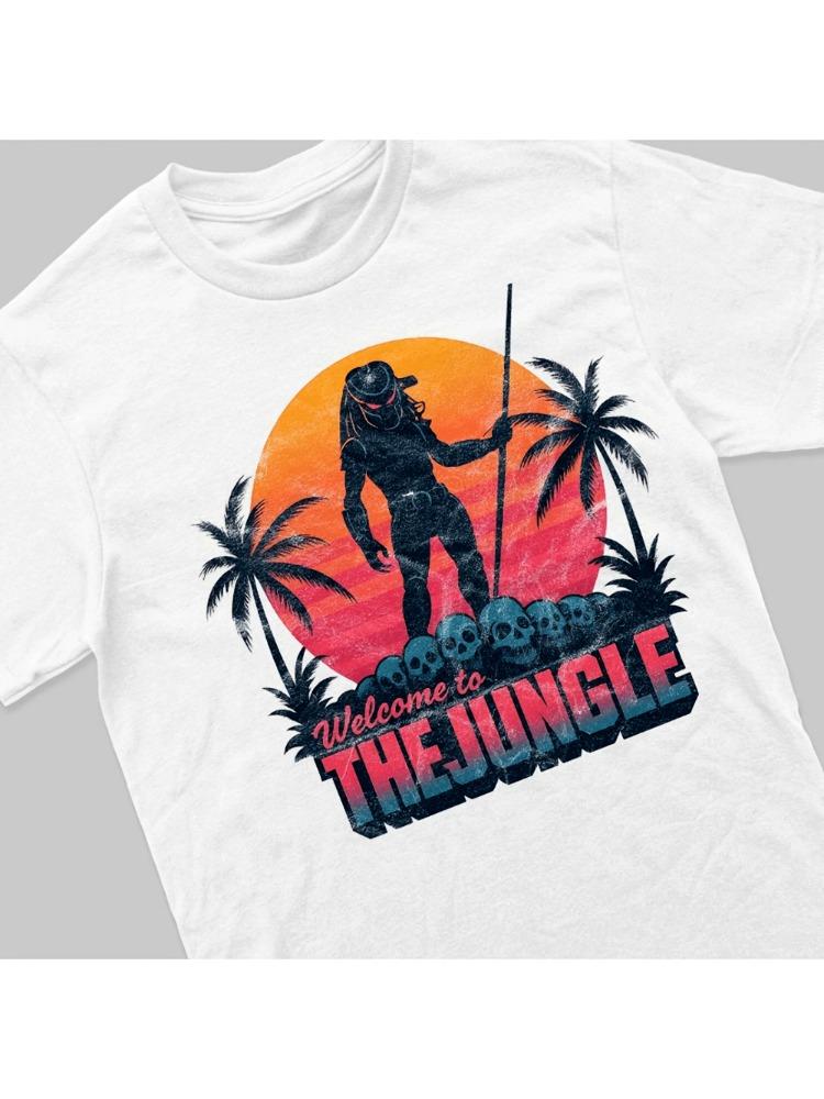 

Retro Graphic Tee Inspired By Predator Movie A White TShirt Featuring Welcome To The Jungle Authentic Merchandise Action Films XL