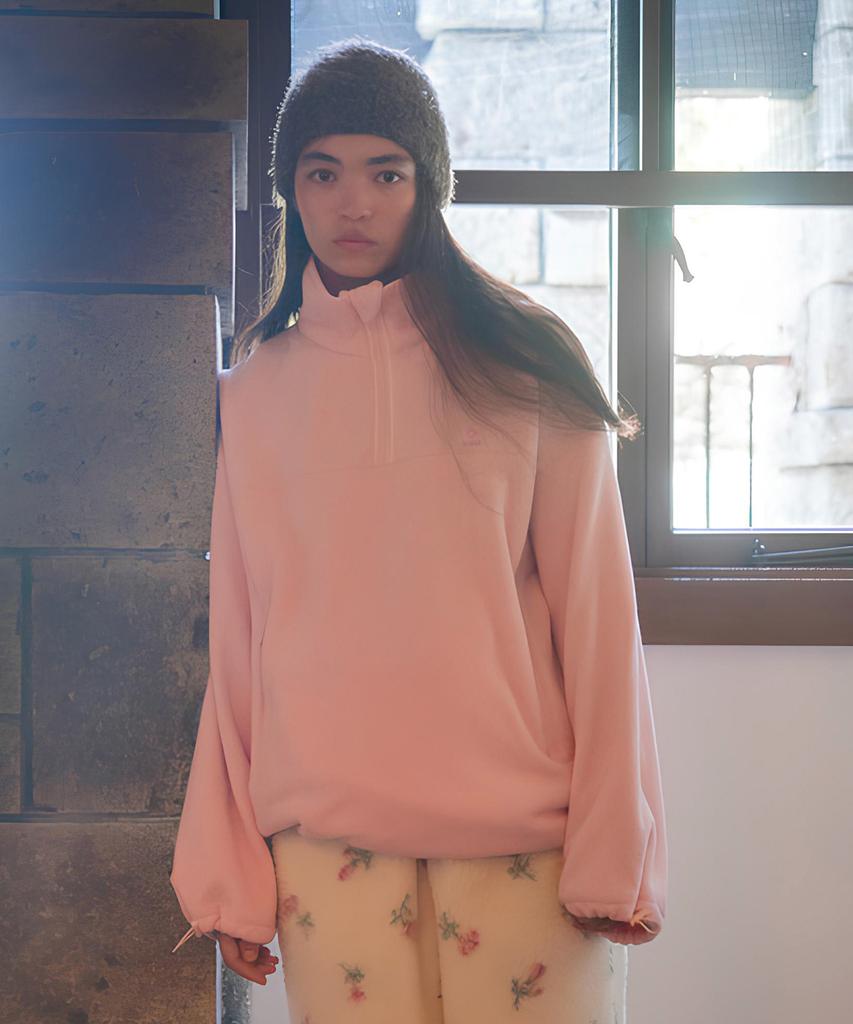 Ttudement Soft Fleece Half Zip-Up Pink