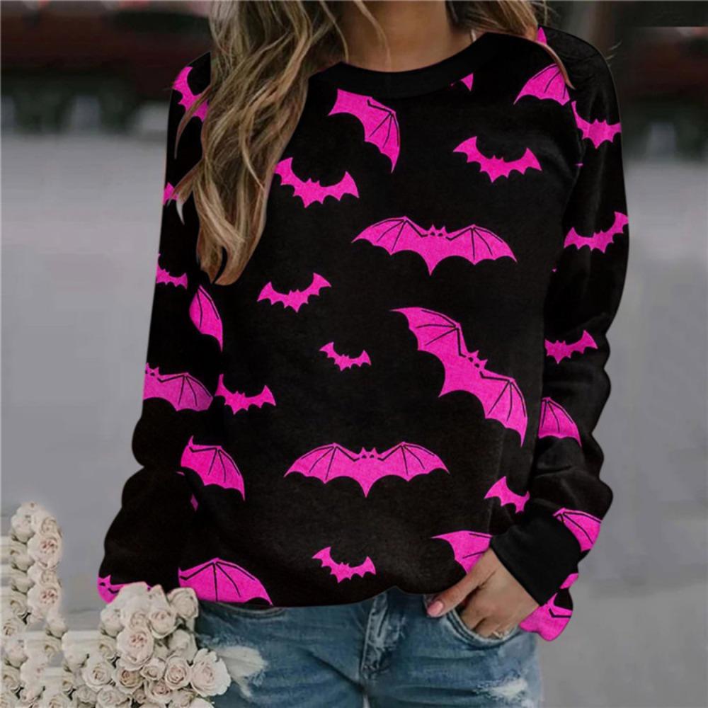 Women's Fashion Casual Hoody Autumn Winter Halloween Evil Witch Dark Castle Horror Party Print Sweatshirts Long Sleeved O Neck Hoodies Female Tops
