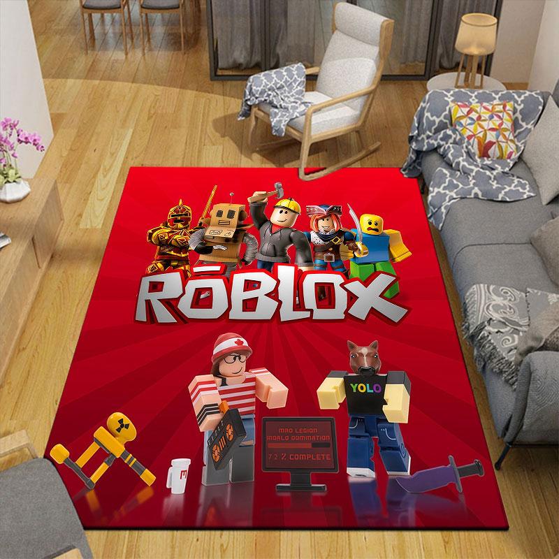 Roblox Flannel Printed Carpet, Home Sofa Decoration for Living Room & Bedroom, Non‑Slip Play Flannel Floor Mat for Game Room