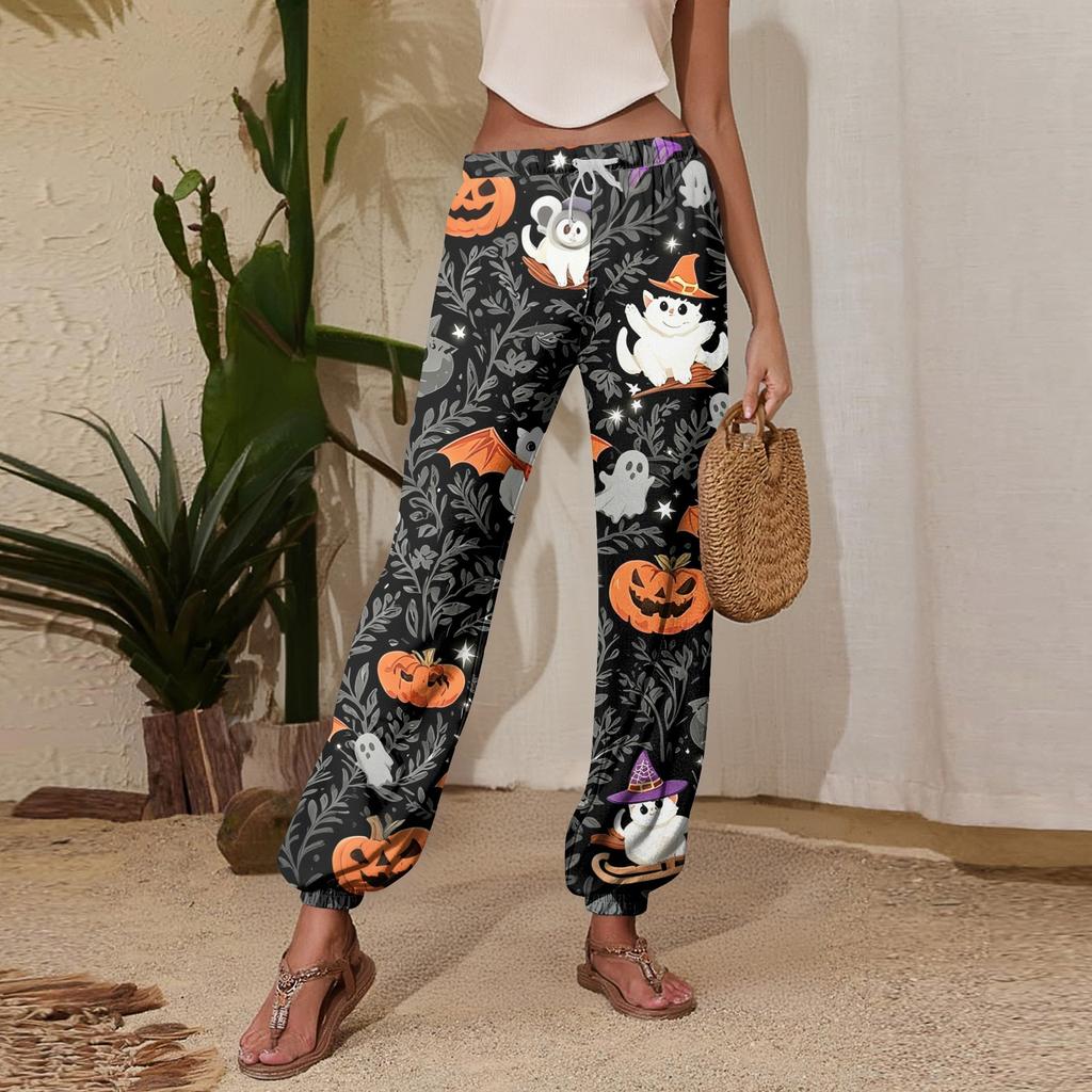 Women's Halloween Print Joggers Drawstring Elastic Waist Tapered Leg Casual Sweatpants