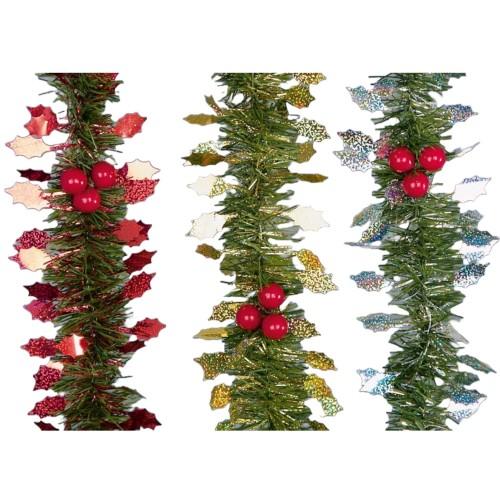 Premier Tinsel Holly Artificial Garland