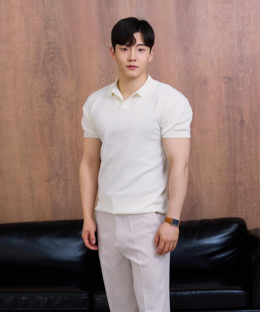 HECKCOOLNAM Ice Cooling Men'S Muscle Fit Collared Short Sleeve Knit T-Shirt That Makes Shoulders Look Wide (Type B)