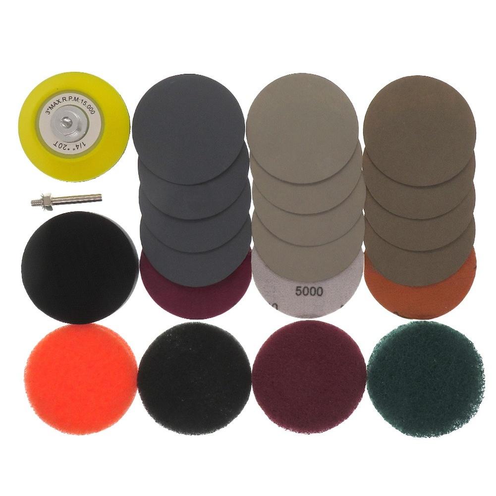 21Pcs 3 Inch Sanding Discs Polishing Pads Kit For Car Headlight Restoration Repair Sandpaper Abrasives Tools
