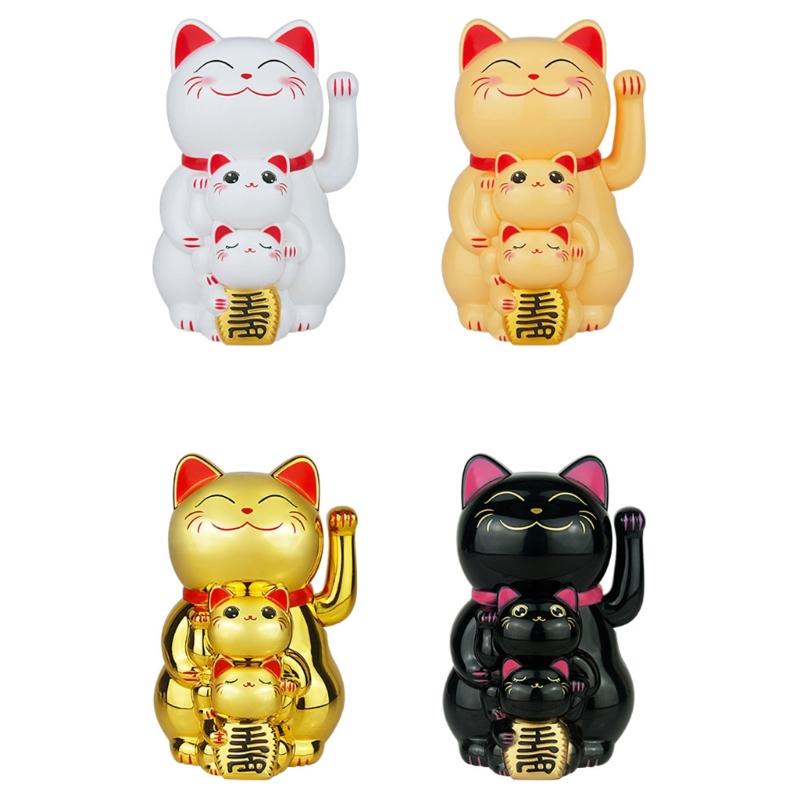 Lucky Cats Waving Arm Set,Solars Fortune Cats Statue Decoration Fengshui Ornament for Car Home,Office Restaurants Decors